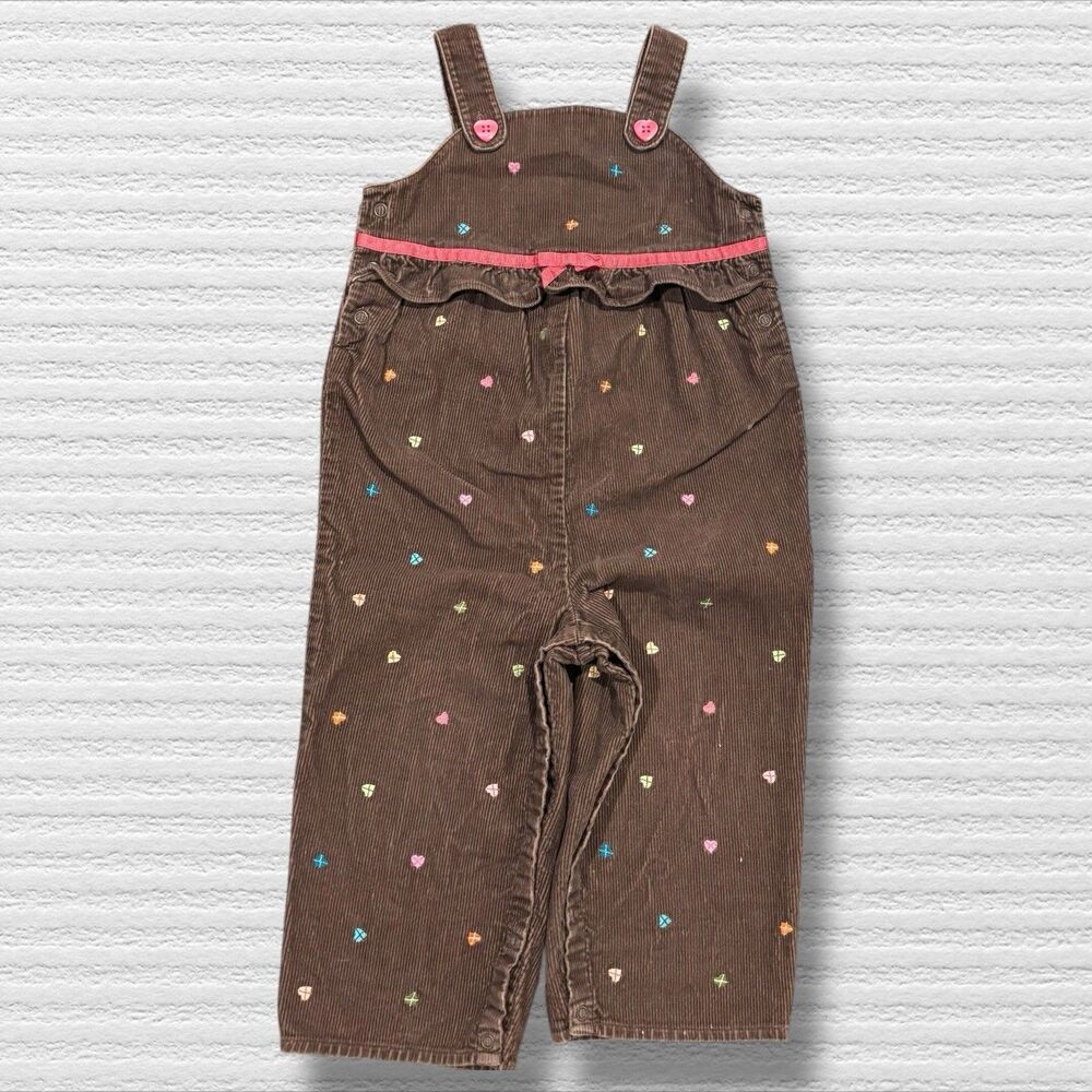 Gymboree Argyle Heart Brown Corduroy Embroidered Overalls 2T Pink Bow Trim 05